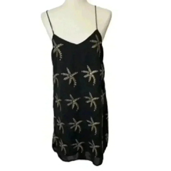 NEW Bonheur D’amour Black gold Embroidered Chiffon Slip Dress Women’s  Large NWT - Picture 4 of 12